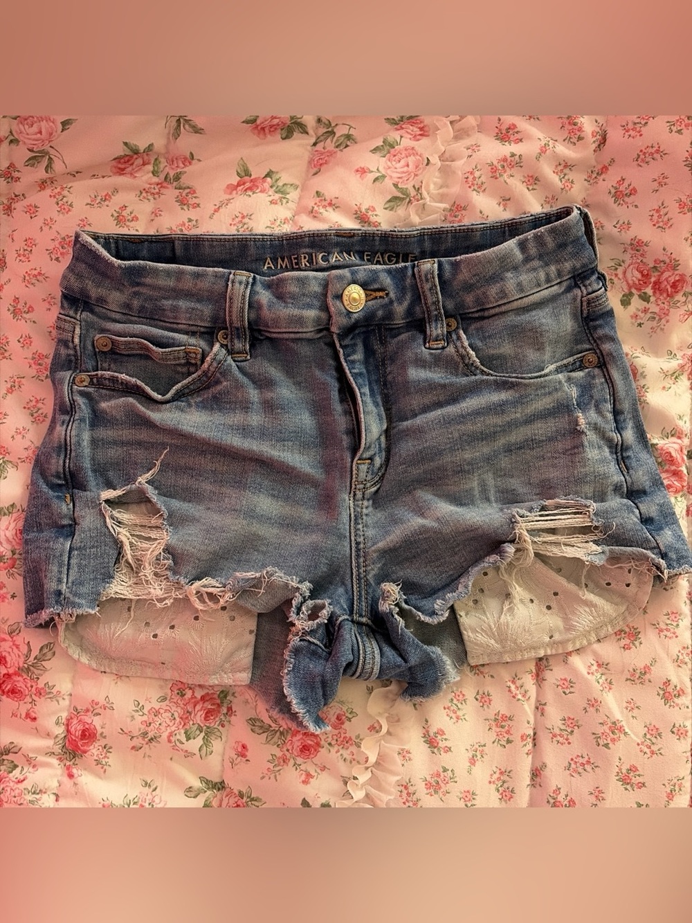 American Eagle Outfitters Light Blue Distressed Denim Shorts